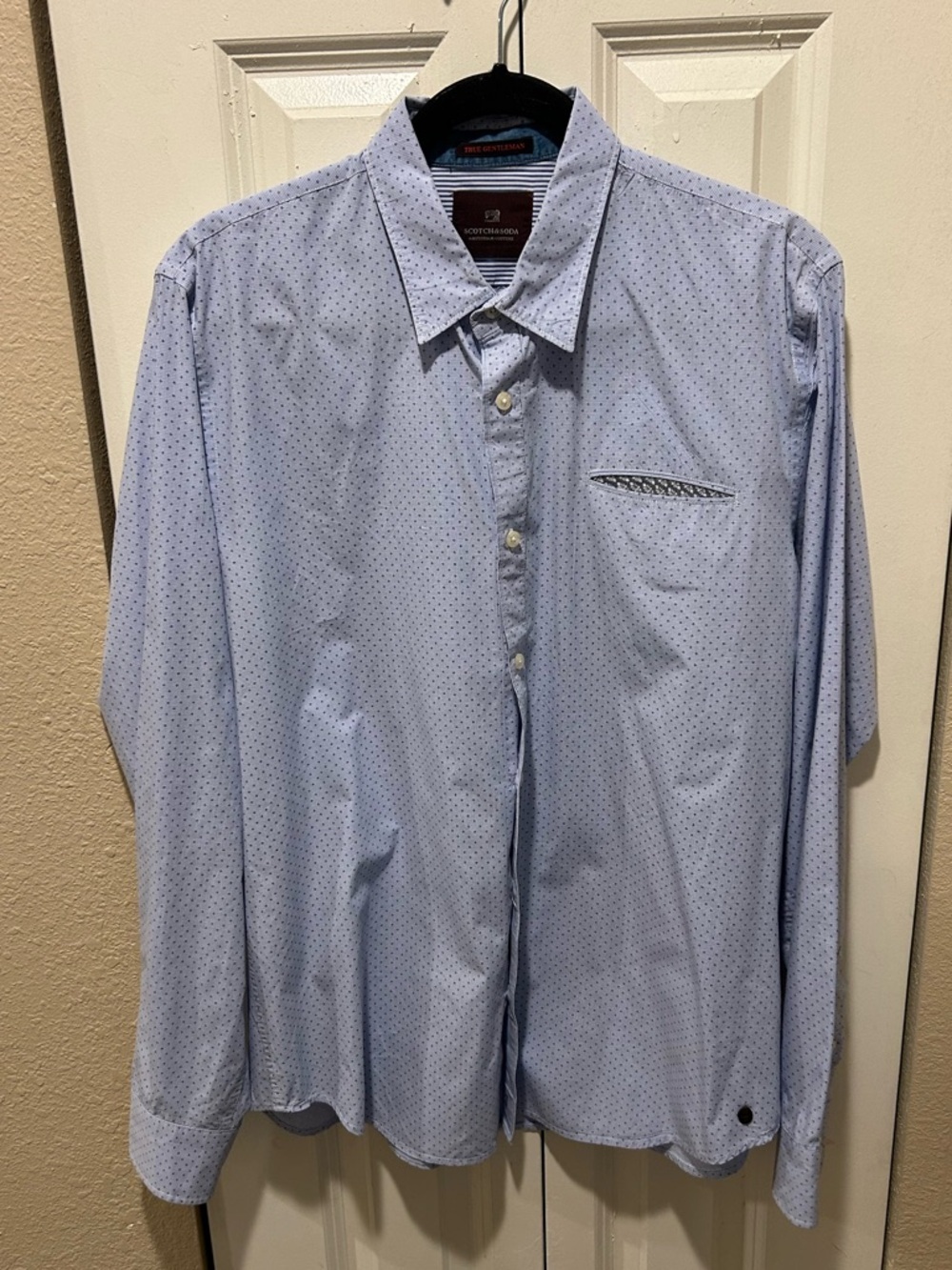Scotch & Soda True Gentleman Button Down Blue Dotted Shirt , XL